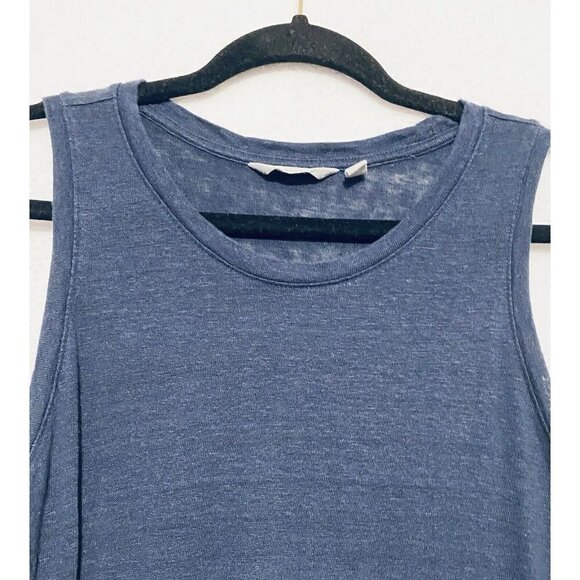 Athleta Zephyr Knot Tank Top Womens Blue Linen Scoop Neck Loungewear Small - Picture 4 of 9